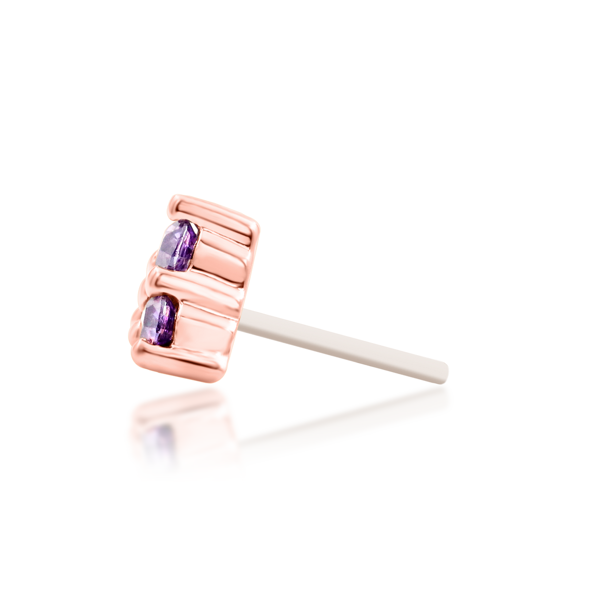 14ct rose gold threadless Lanthia Amethyst end, Loughborough Origins Body Art