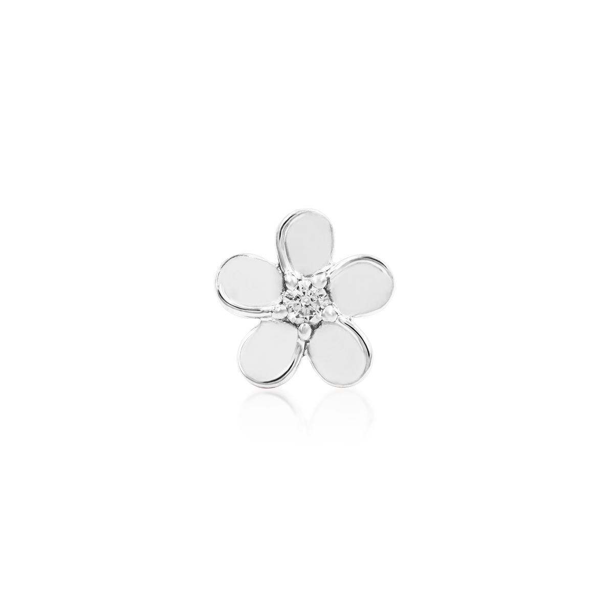14ct white gold threadless Gold CZ Flower end, Loughborough Origins Body Art