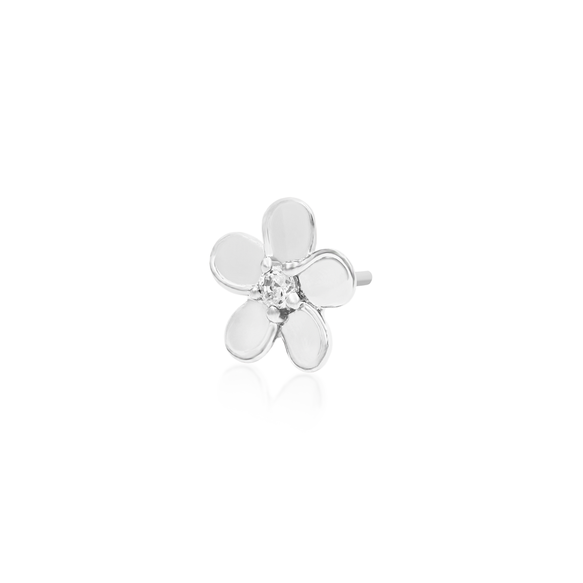 14ct white gold threadless Gold CZ Flower end, Loughborough Origins Body Art