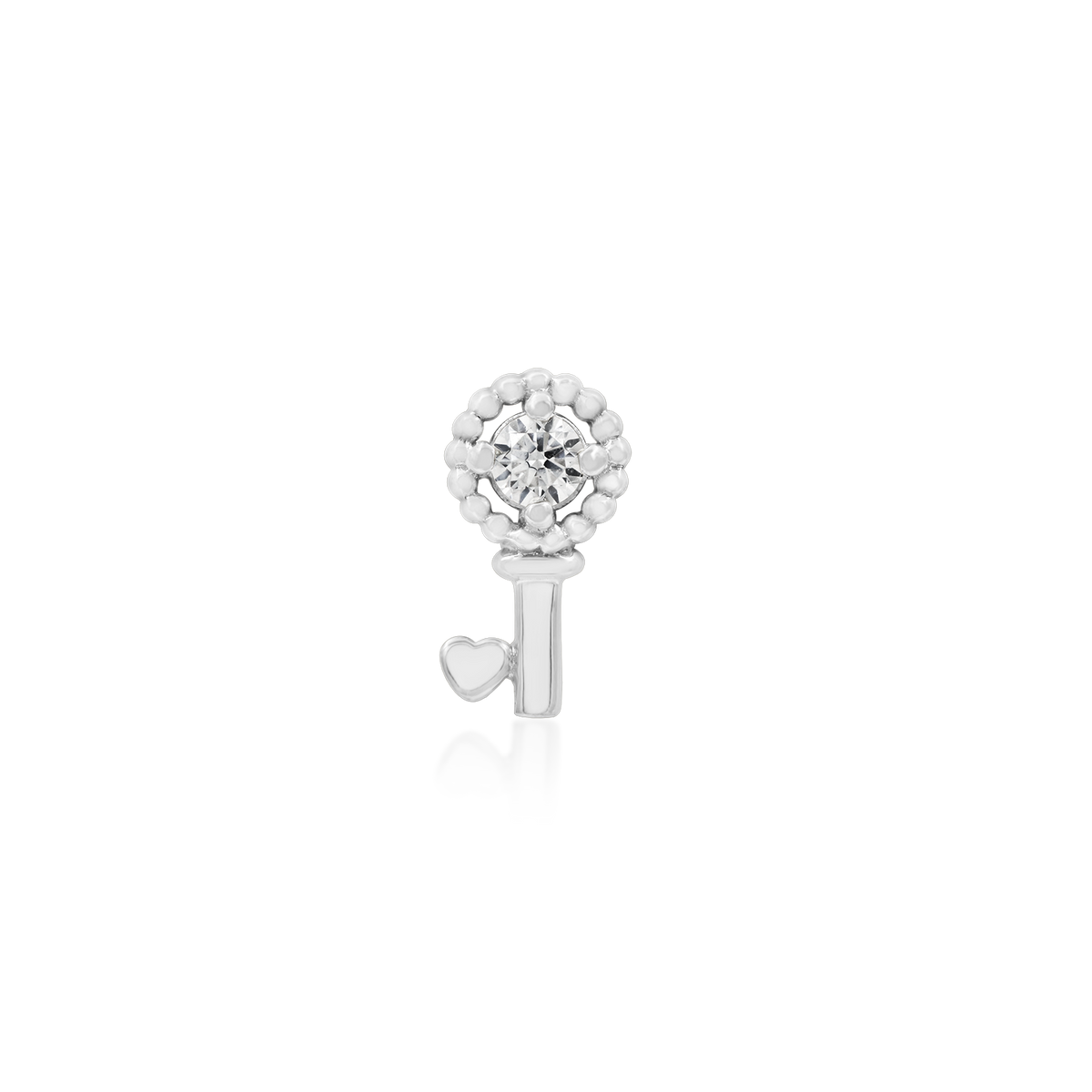 14ct white gold threadless Gold Key with Heart end, Loughborough Origins Body Art
