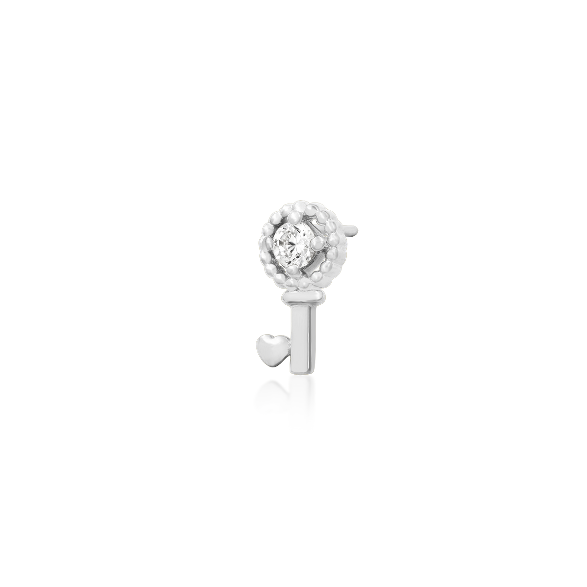 14ct white gold threadless Gold Key with Heart end, Loughborough Origins Body Art