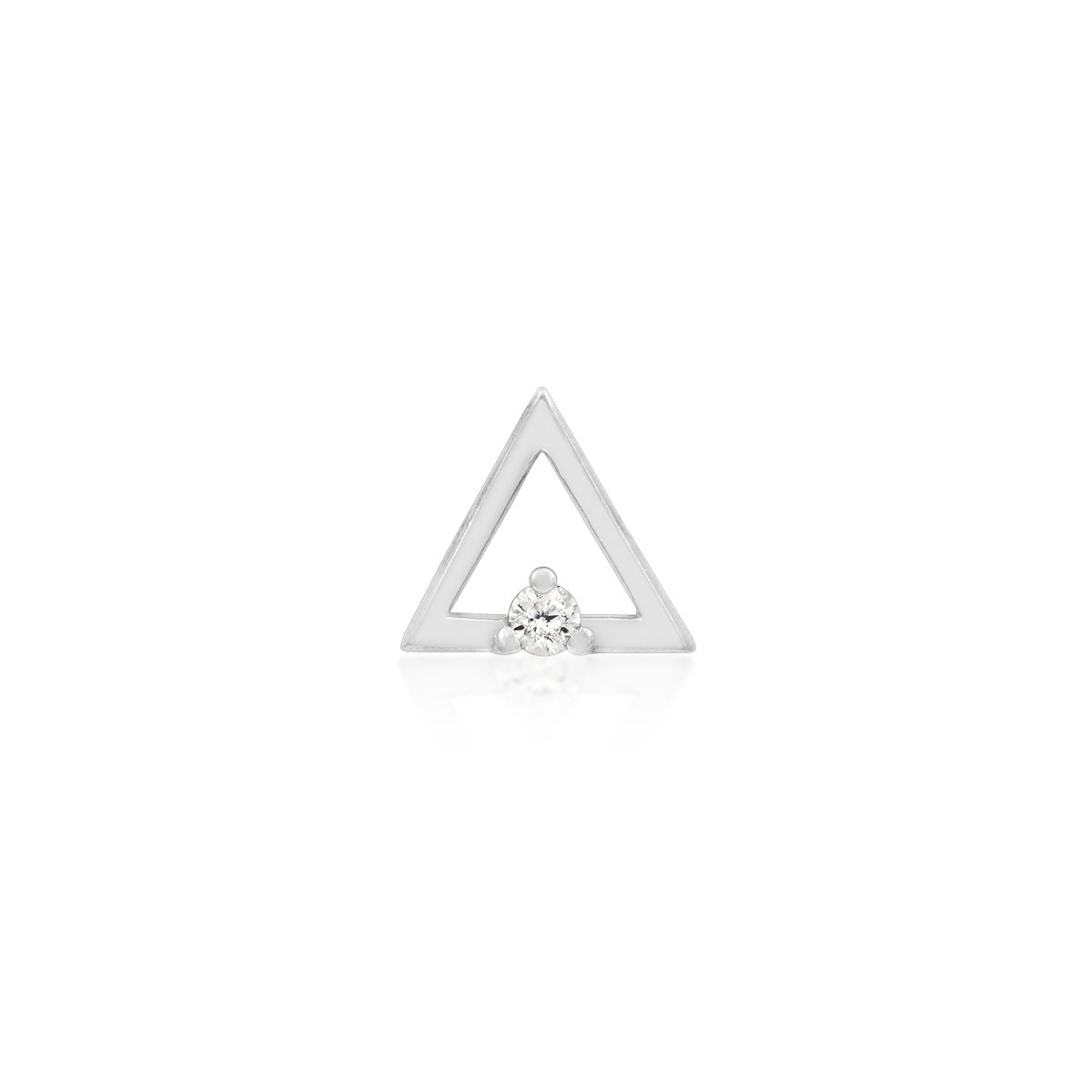 14ct white gold threadless Gold Triangle with CZ stone end, Loughborough Origins Body Art
