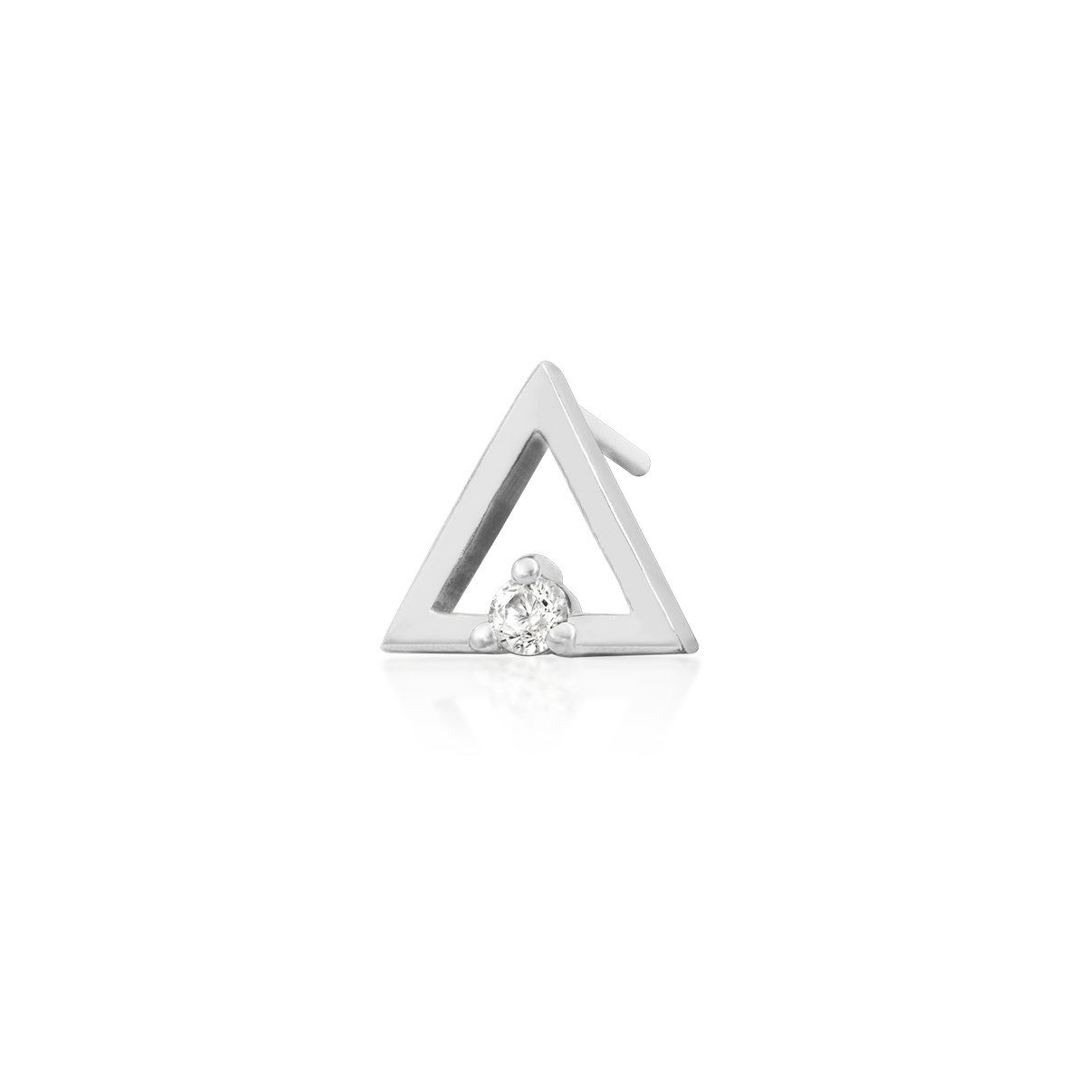 14ct white gold threadless Gold Triangle with CZ stone end, Loughborough Origins Body Art