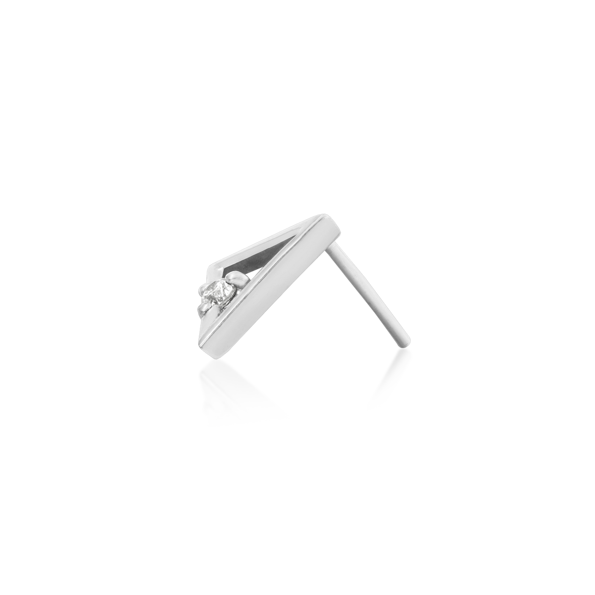14ct white gold threadless Gold Triangle with CZ stone end, Loughborough Origins Body Art