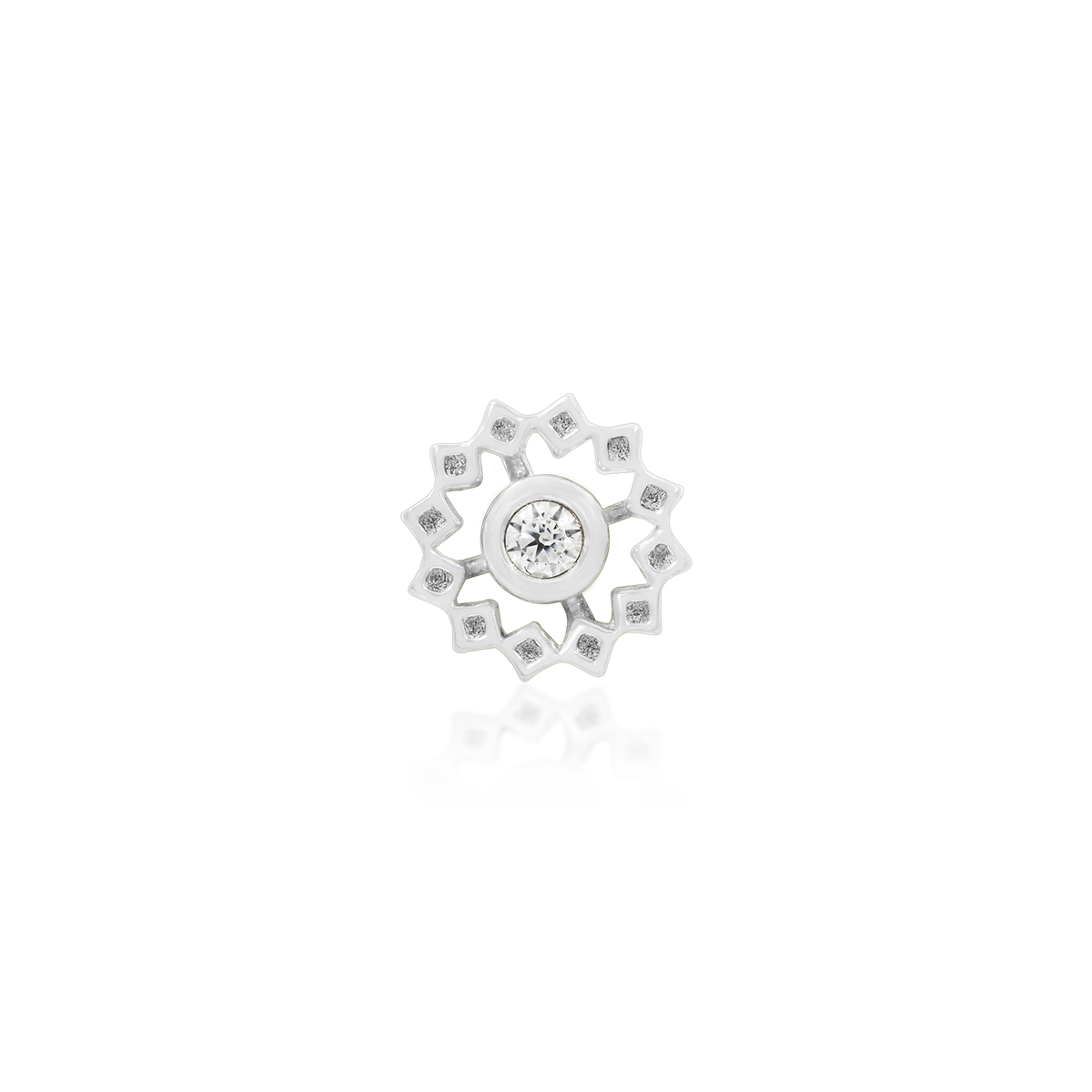 14ct white gold threadless Gold Wheel with CZ stone end, Loughborough Origins Body Art