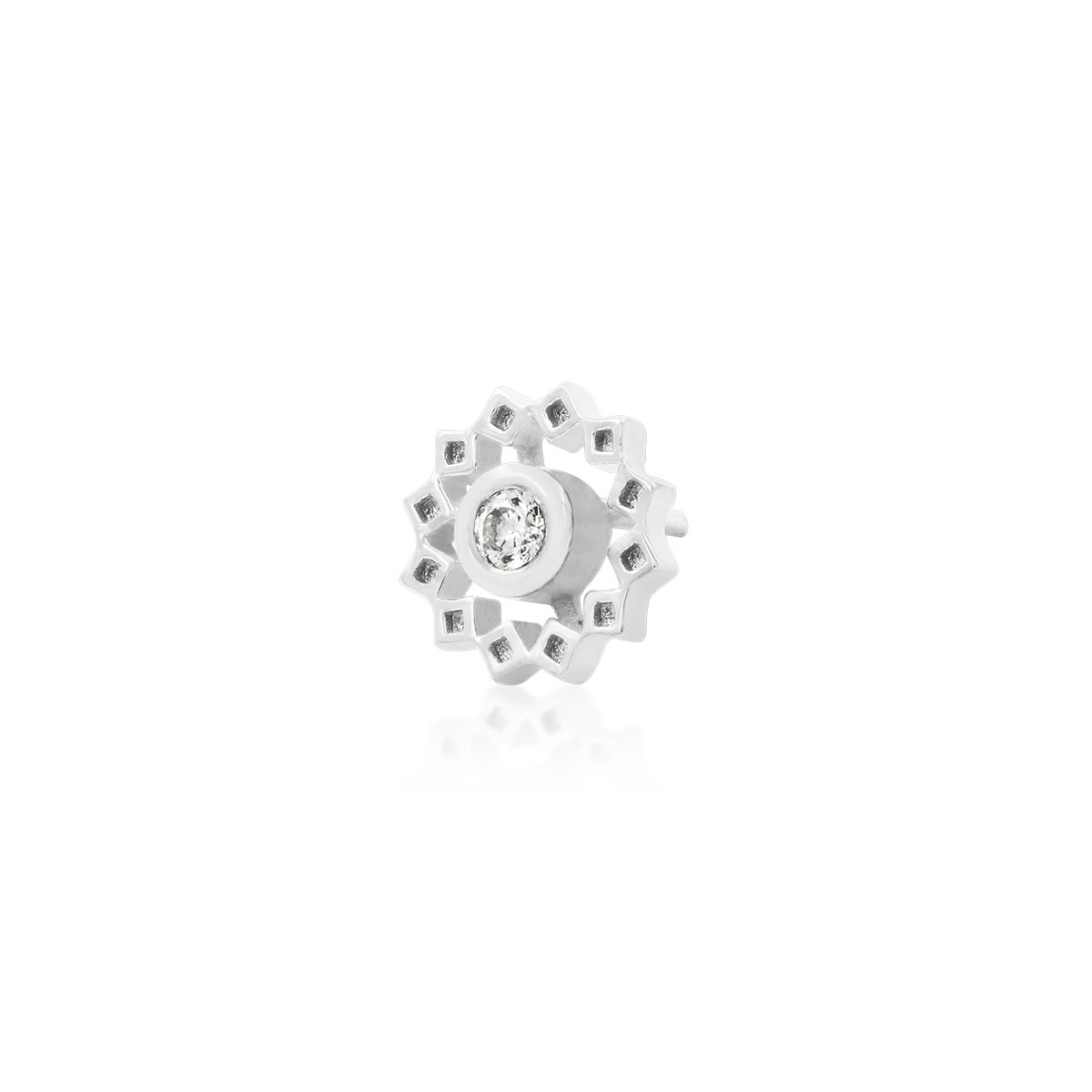 14ct white gold threadless Gold Wheel with CZ stone end, Loughborough Origins Body Art