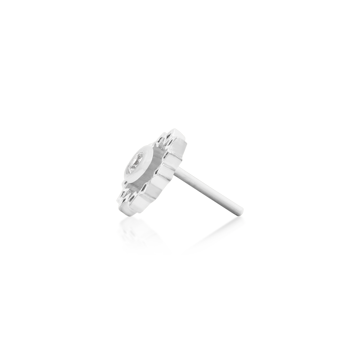 14ct white gold threadless Gold Wheel with CZ stone end, Loughborough Origins Body Art