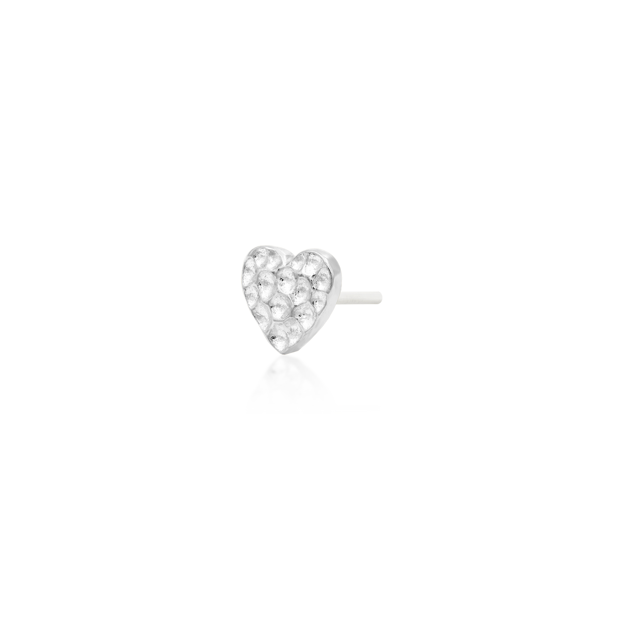 14ct white gold threadless Gold Hammered Heart end, Loughborough Origins Body Art
