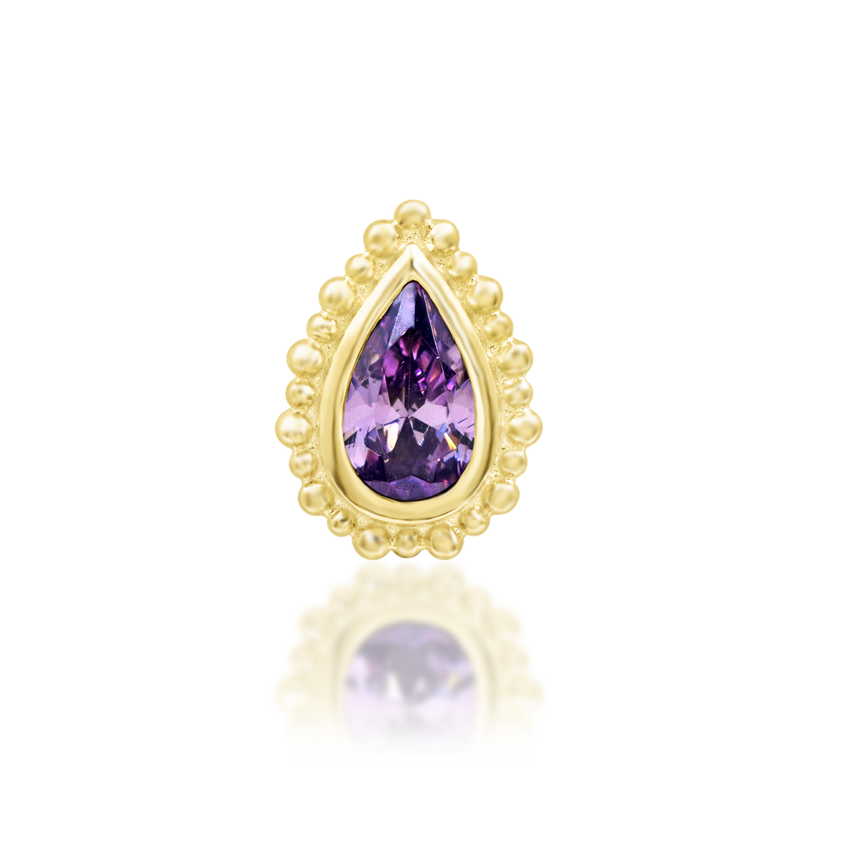 14ct yellow gold threadless Avani Amethyst end, Loughborough Origins Body Art