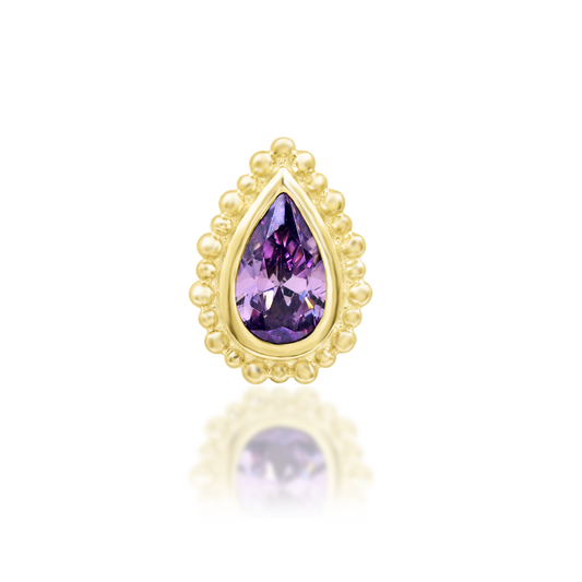 14ct yellow gold threadless Avani Amethyst end, Loughborough Origins Body Art
