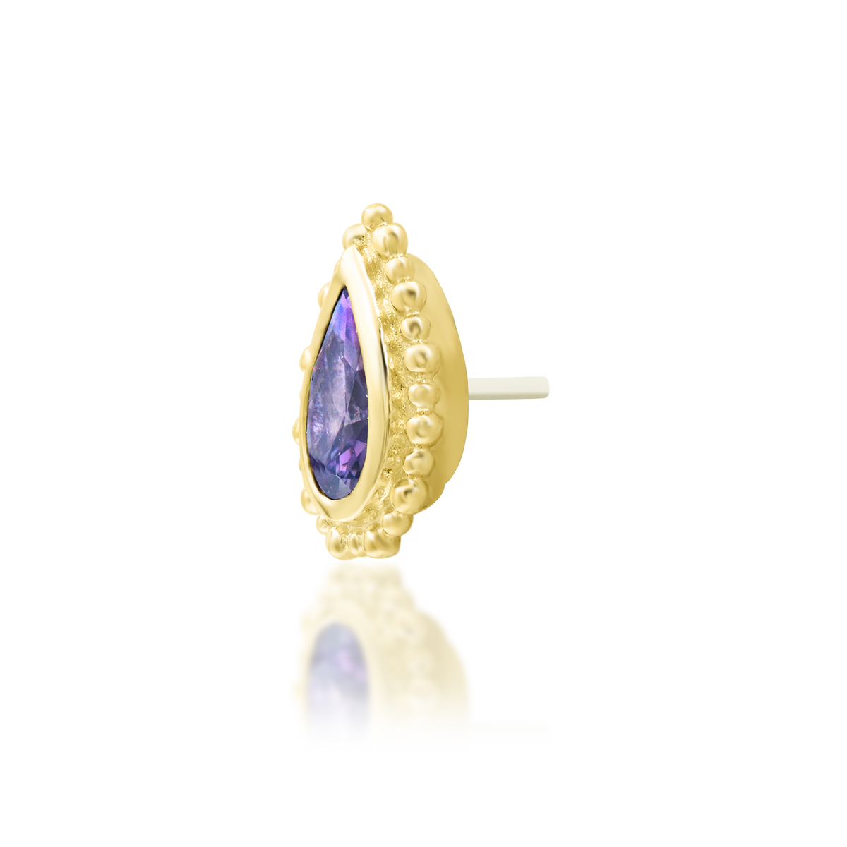 14ct yellow gold threadless Avani Amethyst end, Loughborough Origins Body Art