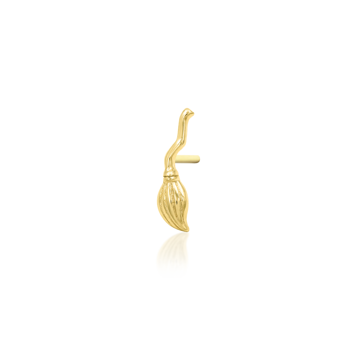 14ct yellow gold threadless Gold Witch's Broom end, Loughborough Origins Body Art