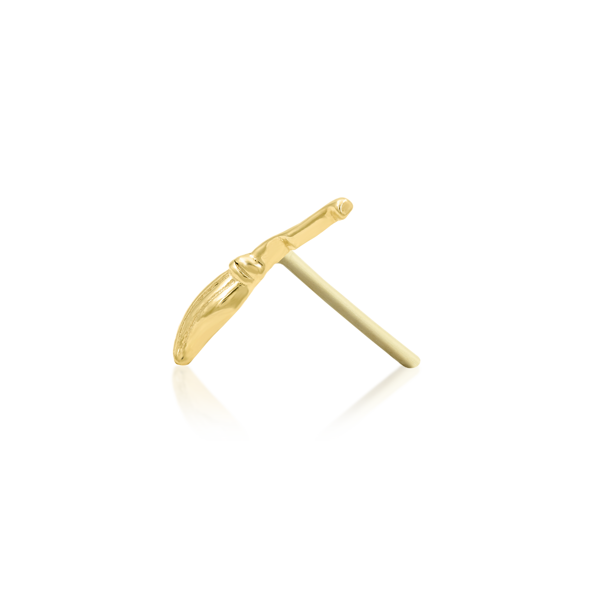 14ct yellow gold threadless Gold Witch's Broom end, Loughborough Origins Body Art