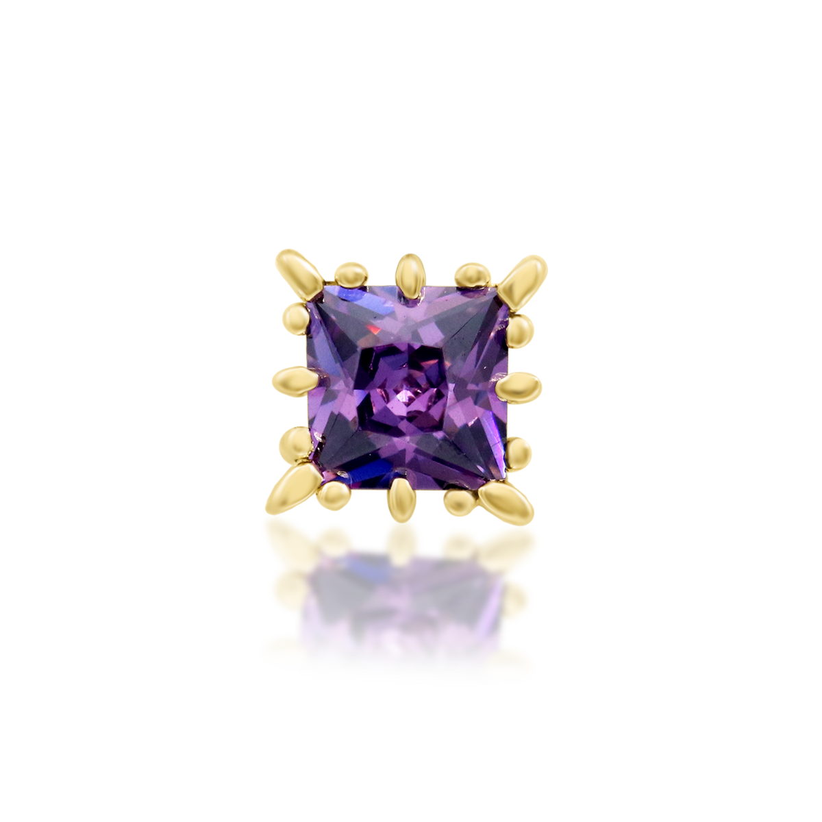 14ct yellow gold threadless Cassius Amethyst end, Loughborough Origins Body Art