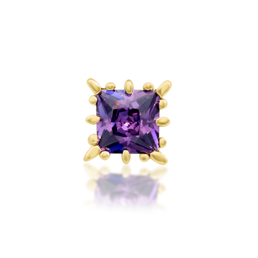14ct yellow gold threadless Cassius Amethyst end, Loughborough Origins Body Art