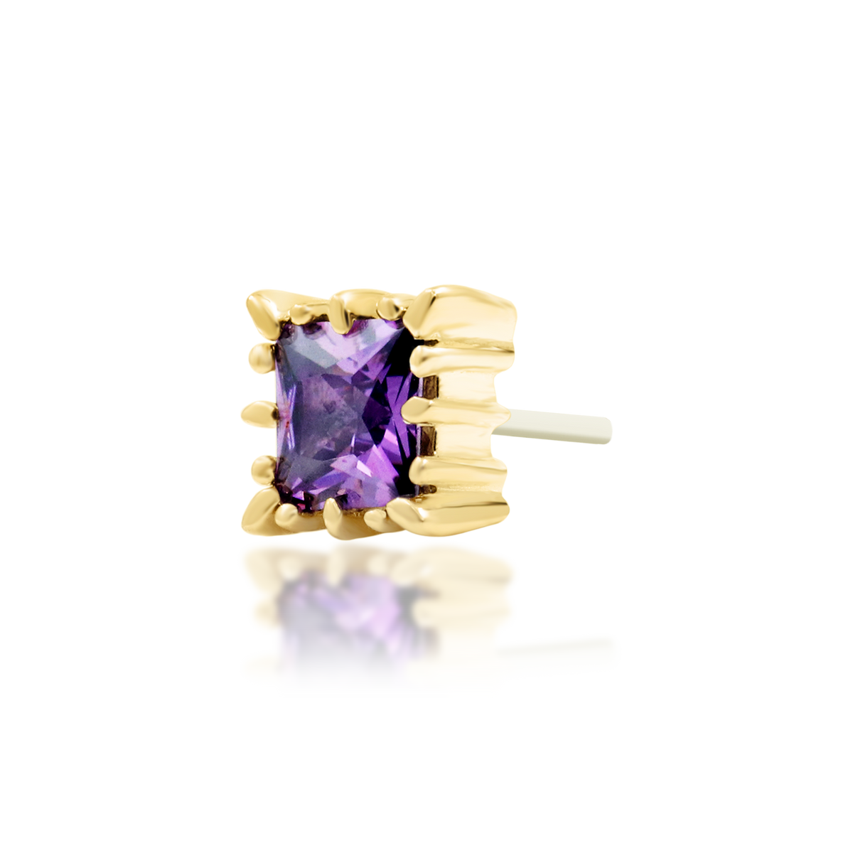 14ct yellow gold threadless Cassius Amethyst end, Loughborough Origins Body Art