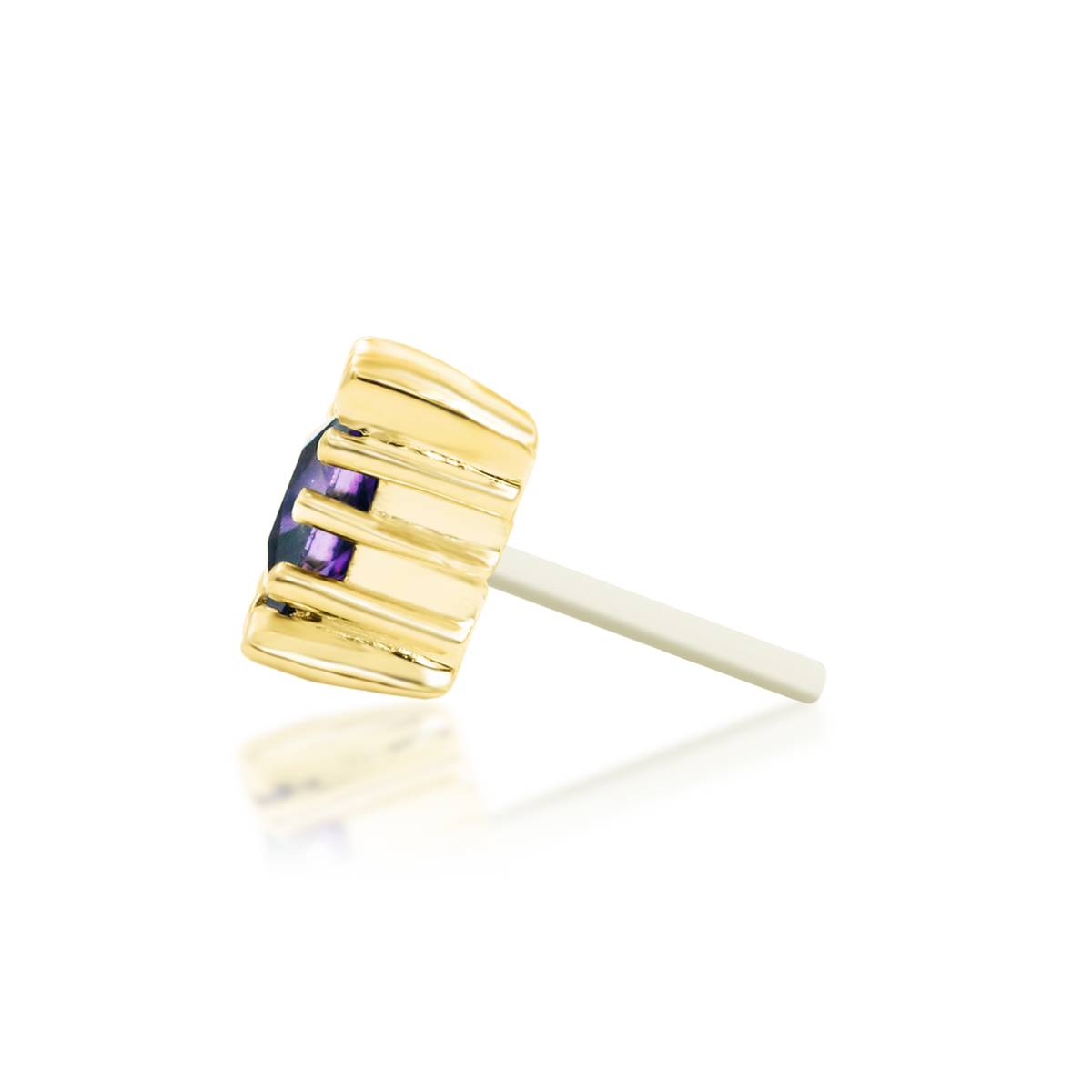 14ct yellow gold threadless Cassius Amethyst end, Loughborough Origins Body Art