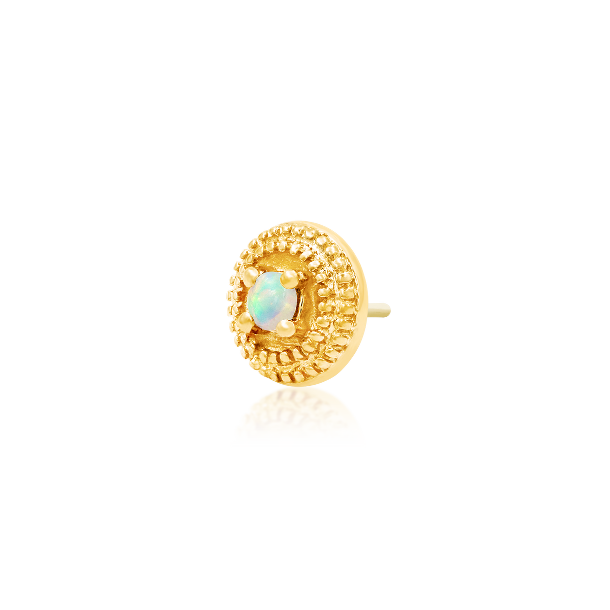 Gold Opal Round Double Milgrain