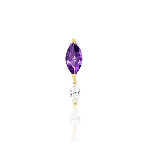 14ct yellow gold threadless Emersyn Amethyst end, Loughborough Origins Body Art