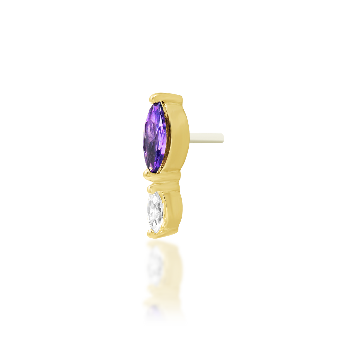 14ct yellow gold threadless Emersyn Amethyst end, Loughborough Origins Body Art