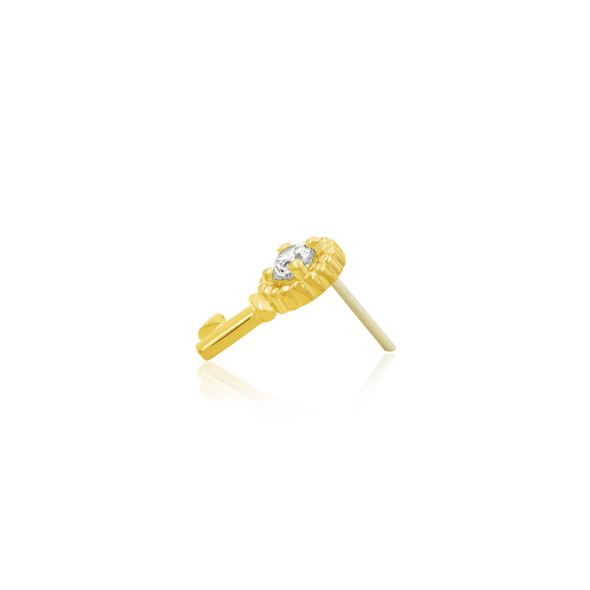 14ct yellow gold threadless Gold Key with Heart end, Loughborough Origins Body Art