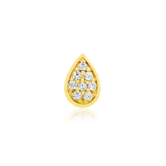 14ct yellow gold threadless Gold Pear with CZ Stones end, Loughborough Origins Body Art