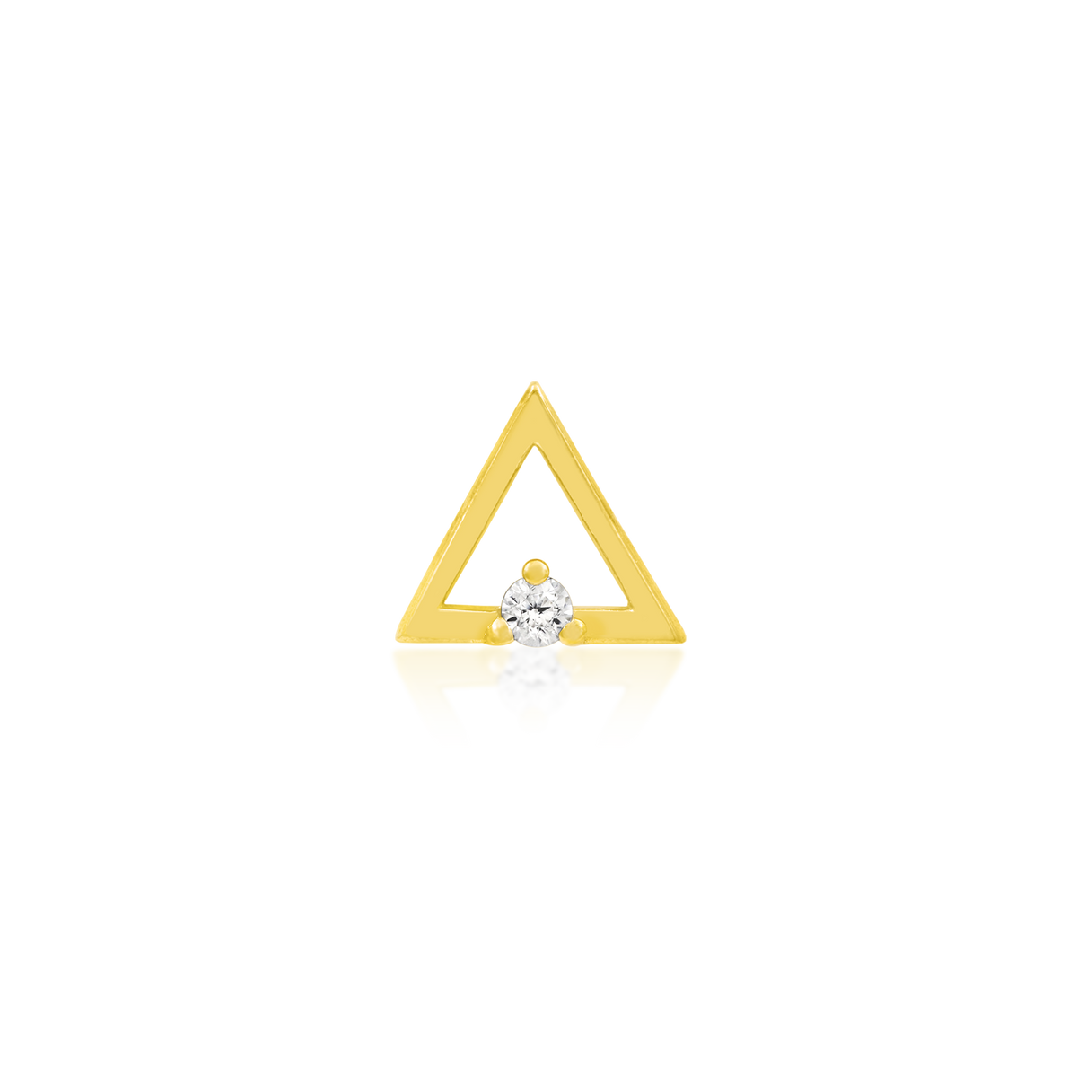 14ct yellow gold threadless Gold Triangle with CZ stone end, Loughborough Origins Body Art