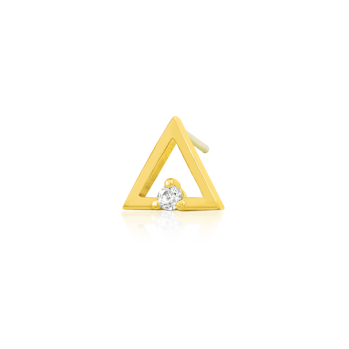 14ct yellow gold threadless Gold Triangle with CZ stone end, Loughborough Origins Body Art