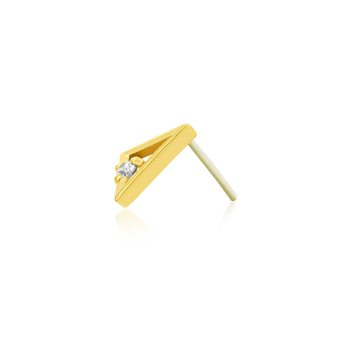 14ct yellow gold threadless Gold Triangle with CZ stone end, Loughborough Origins Body Art