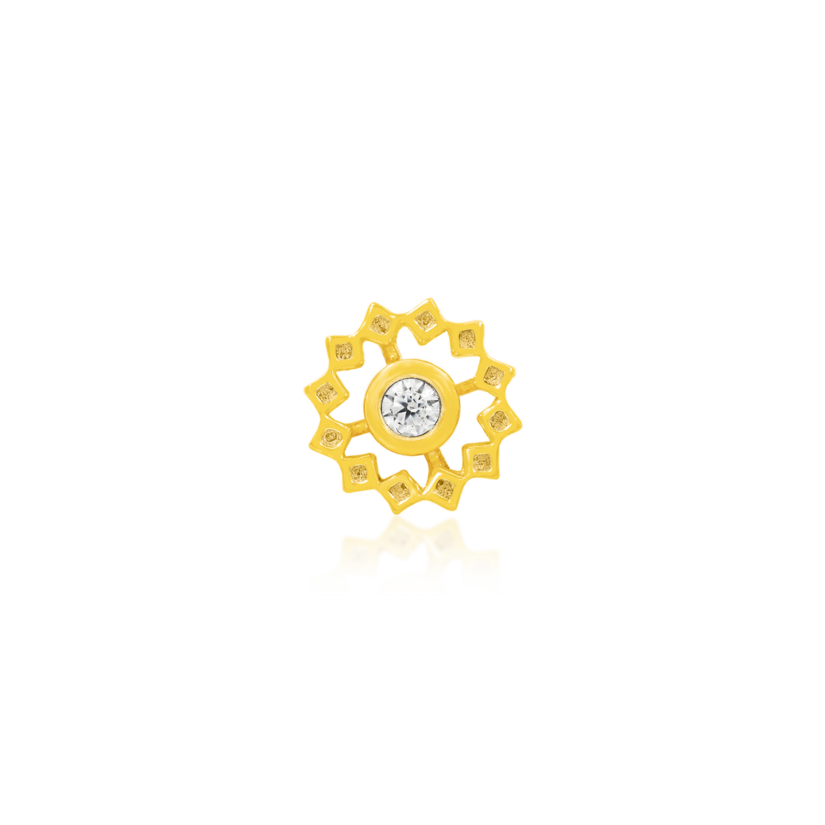 14ct yellow gold threadless Gold Wheel with CZ stone end, Loughborough Origins Body Art