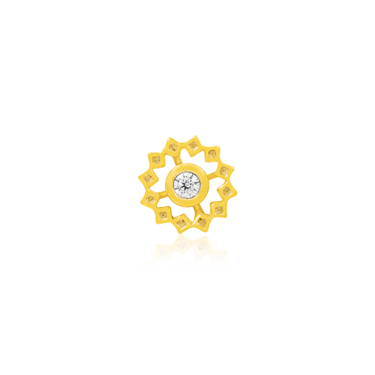 14ct yellow gold threadless Gold Wheel with CZ stone end, Loughborough Origins Body Art