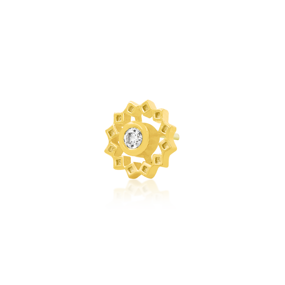 14ct yellow gold threadless Gold Wheel with CZ stone end, Loughborough Origins Body Art