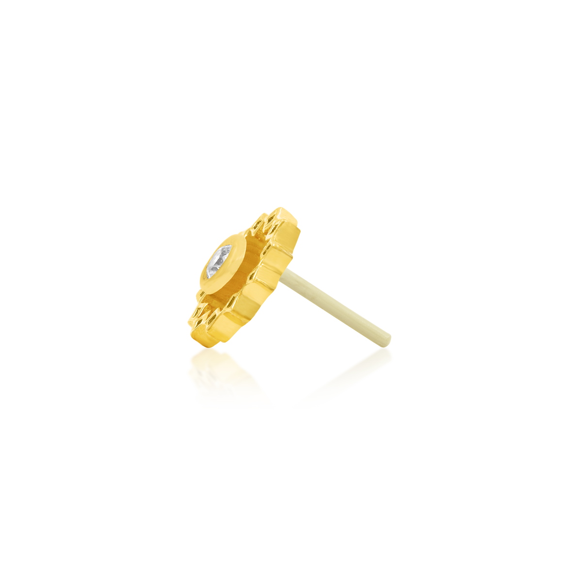 14ct yellow gold threadless Gold Wheel with CZ stone end, Loughborough Origins Body Art
