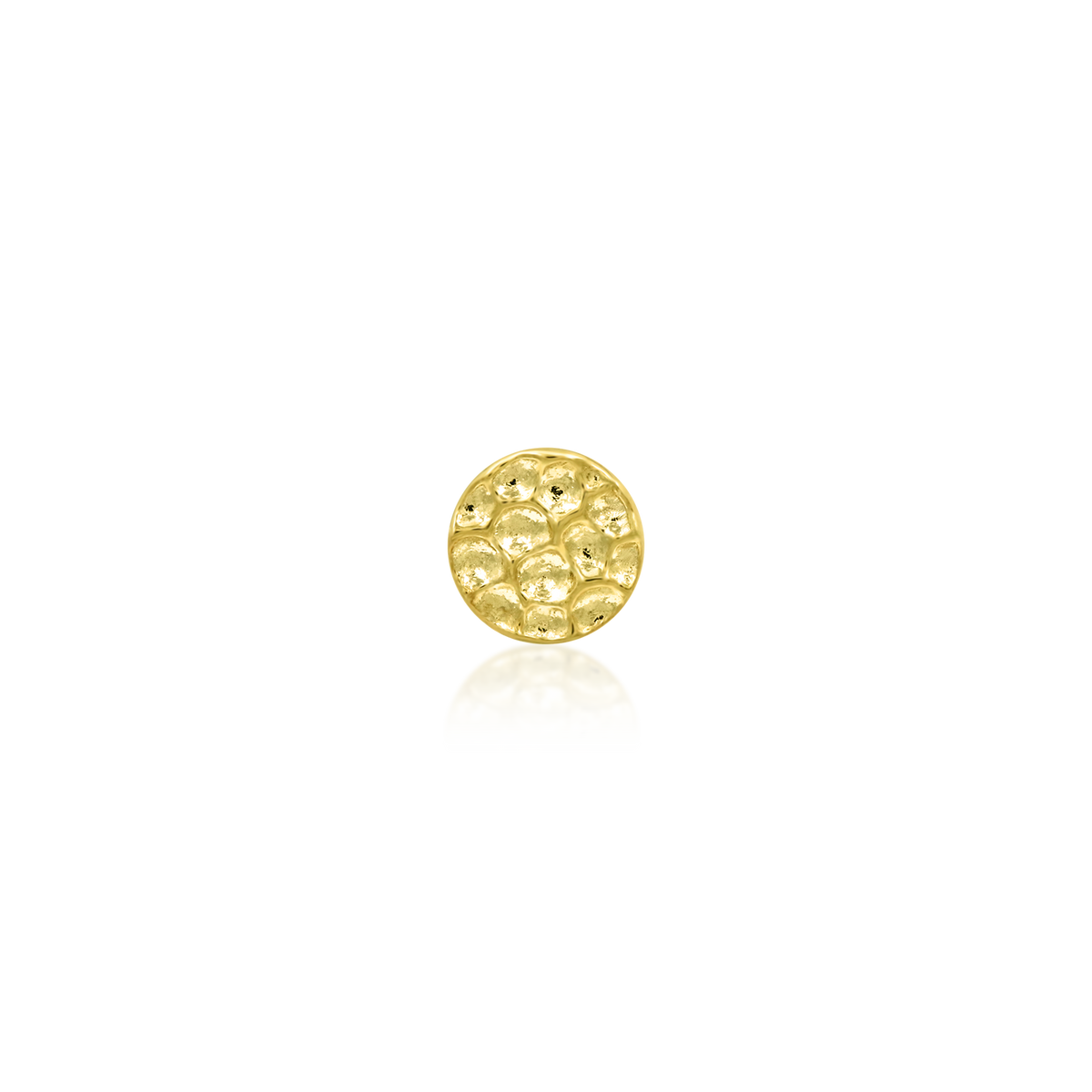 14ct yellow gold threadless Gold Hammered Disk end, Loughborough Origins Body Art