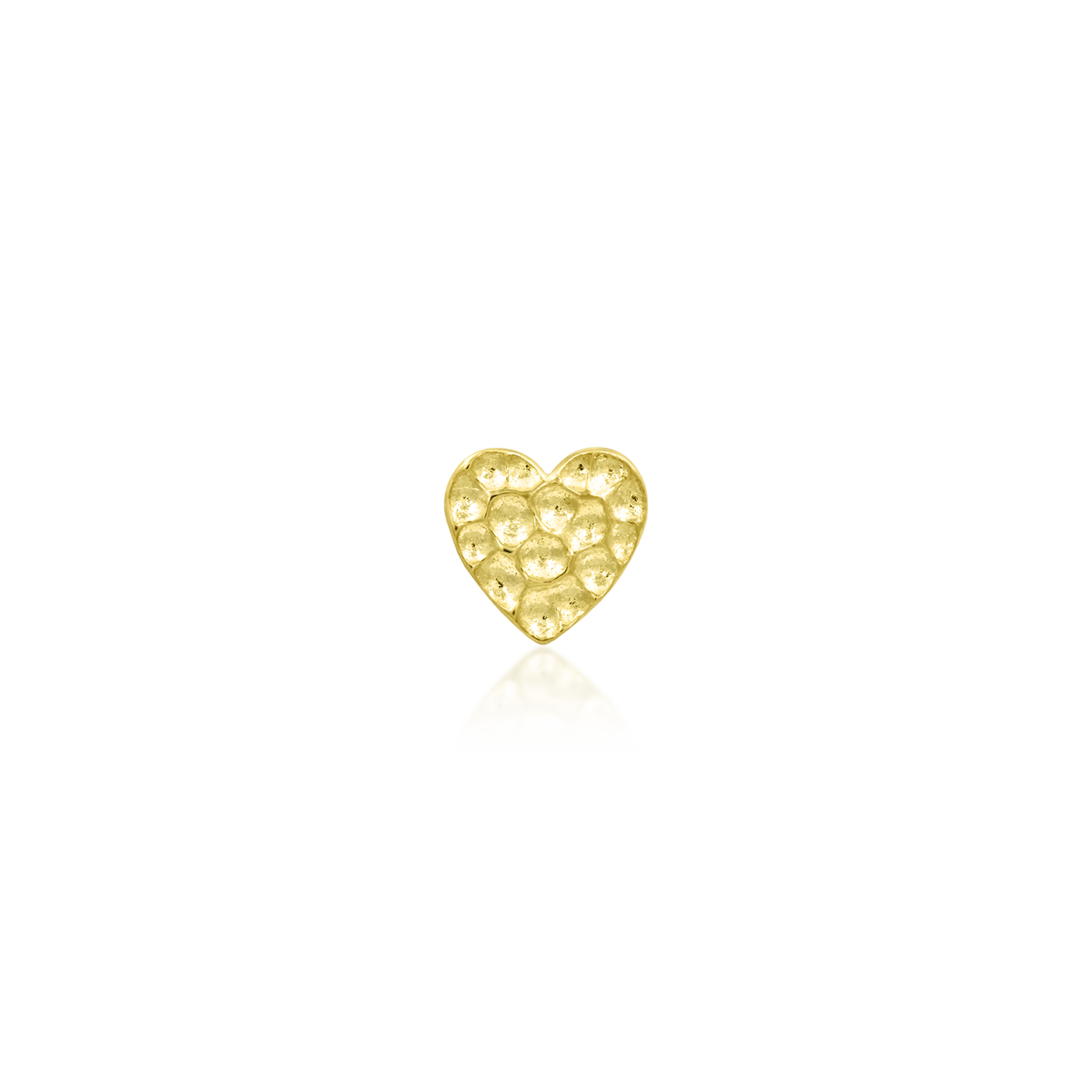 14ct yellow gold threadless Gold Hammered Heart end, Loughborough Origins Body Art