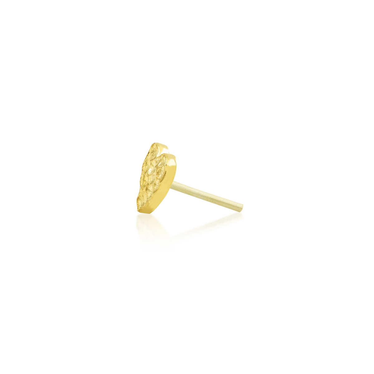 14ct yellow gold threadless Gold Hammered Heart end, Loughborough Origins Body Art
