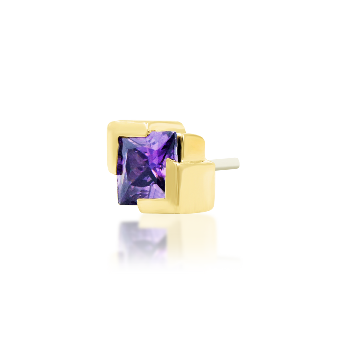 14ct yellow gold threadless Jolan Amethyst end, Loughborough Origins Body Art