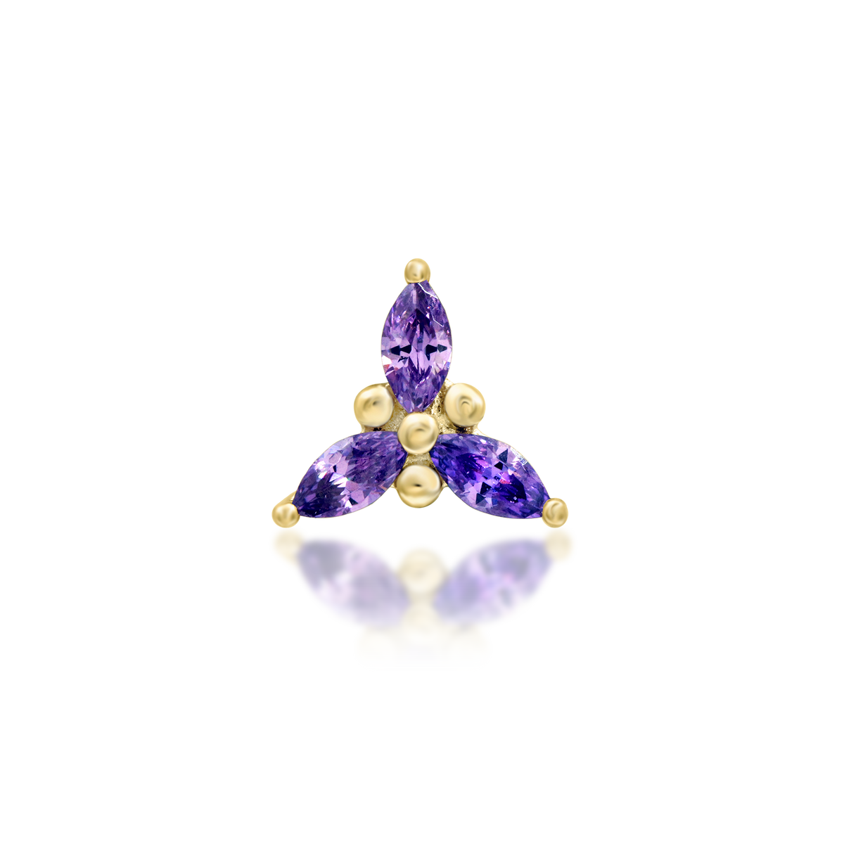 14ct yellow gold threadless Mabel Amethyst end, Loughborough Origins Body Art