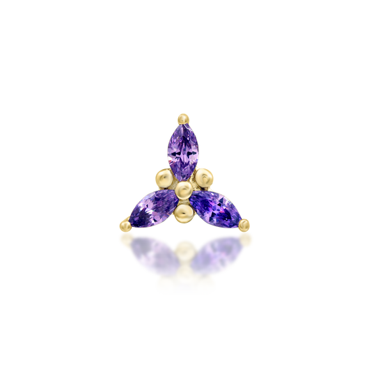 14ct yellow gold threadless Mabel Amethyst end, Loughborough Origins Body Art