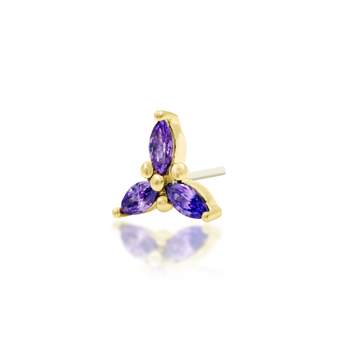 14ct yellow gold threadless Mabel Amethyst end, Loughborough Origins Body Art