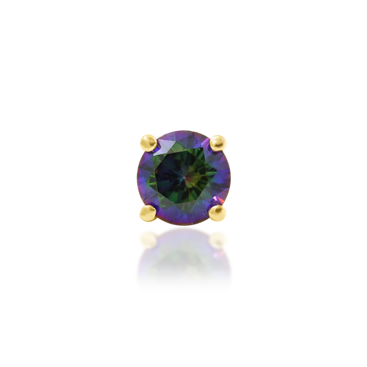 14ct yellow gold threadless Mystic four Prong-set end, Loughborough Origins Body Art