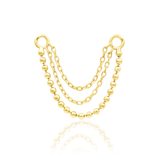 14ct yellow gold Triple chain Quinn end, Loughborough Origins Body Art
