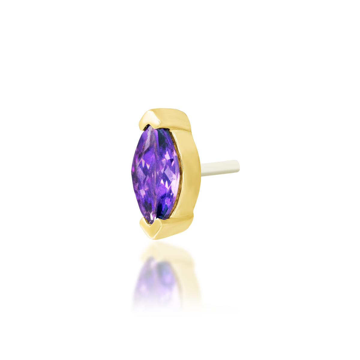14ct yellow gold threadless Sumire Amethyst end, Loughborough Origins Body Art