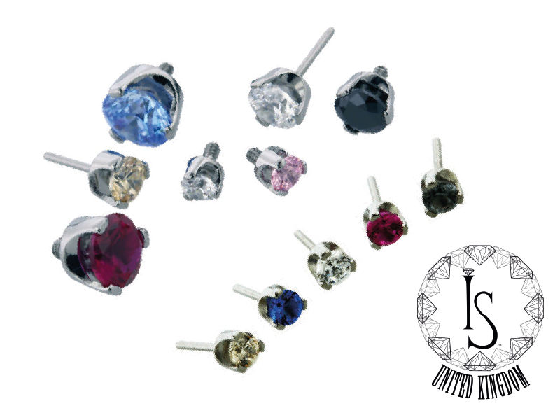 Titanium 3 Prong-Set Round Faceted  Swarovski Gem End